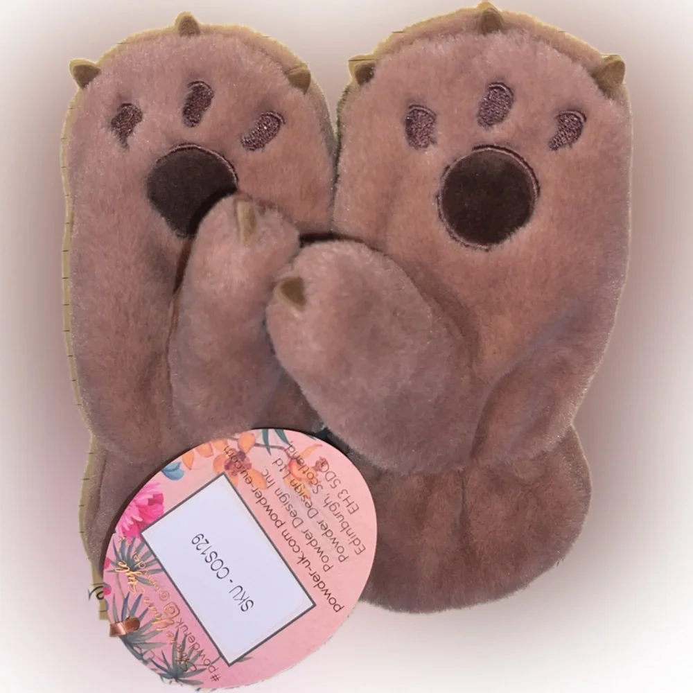 Powder UK bear paw fluffy mittens in super soft plush polyester / unisex - NWT